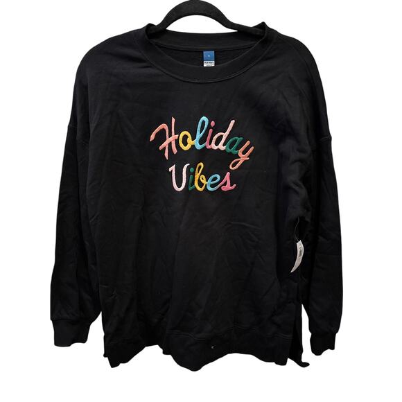 Old Navy Tops - NWT Old Navy Black Crewneck Sweatshirt Holiday Vibes Womens Size L